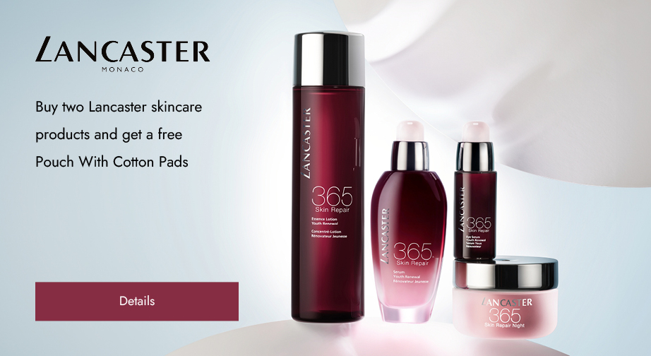 Buy two Lancaster skincare products and get a free Pouch With Cotton Pads