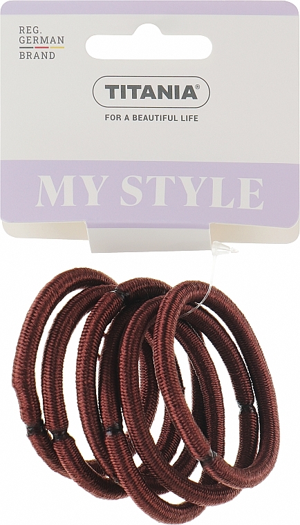 Elastic Hair Bands, 6mm, 6pcs, brown - Titania — photo N1