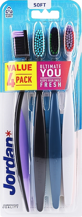 Soft Toothbrush, 4 pcs, black + purple + black + blue + white - Jordan Ultimate You Soft Toothbrush — photo N1