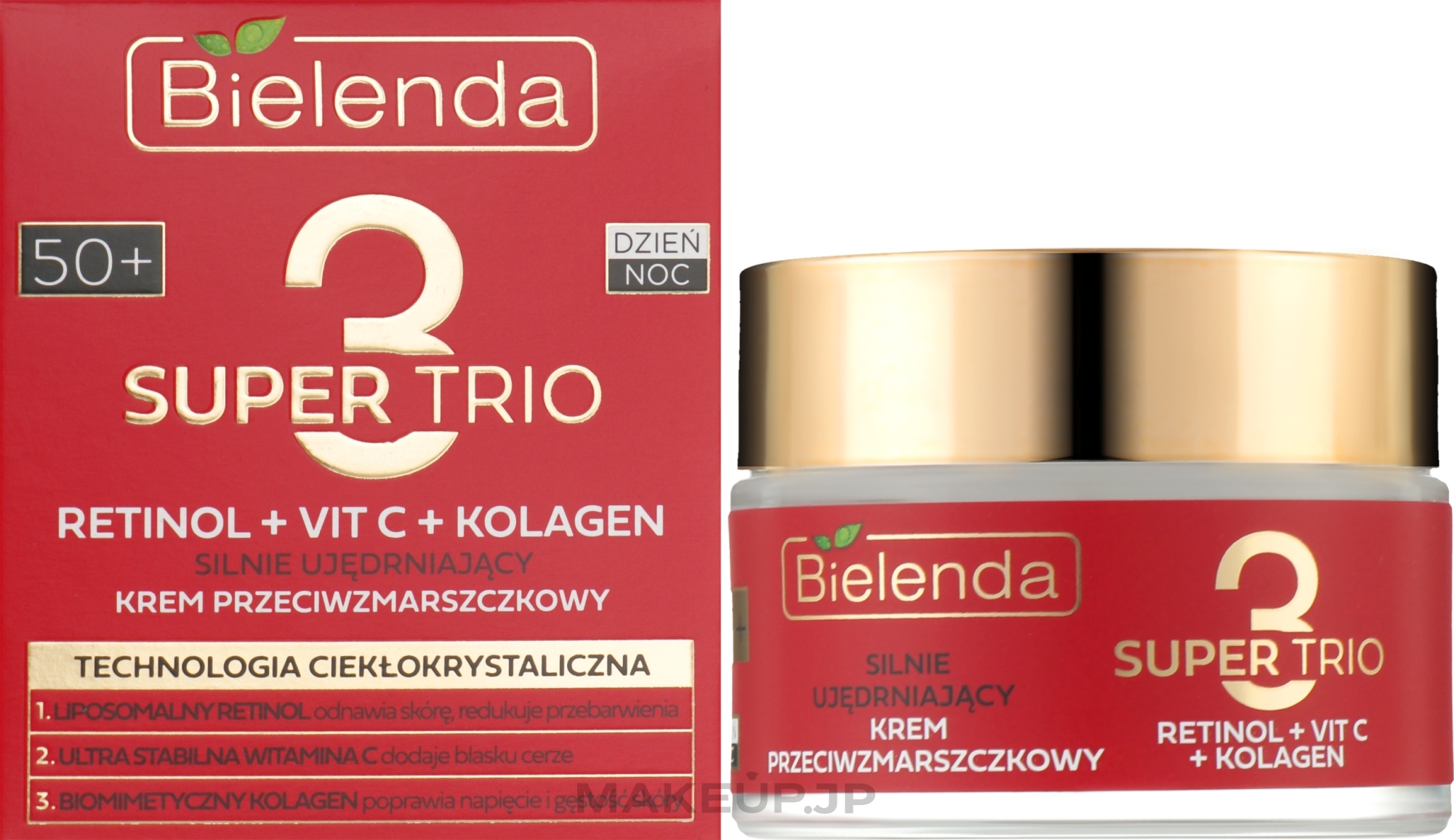 Firming Anti-Wrinkle Face Cream 50+ - Bielenda Super Trio Retinol + Vit C + Kolagen — photo 50 ml