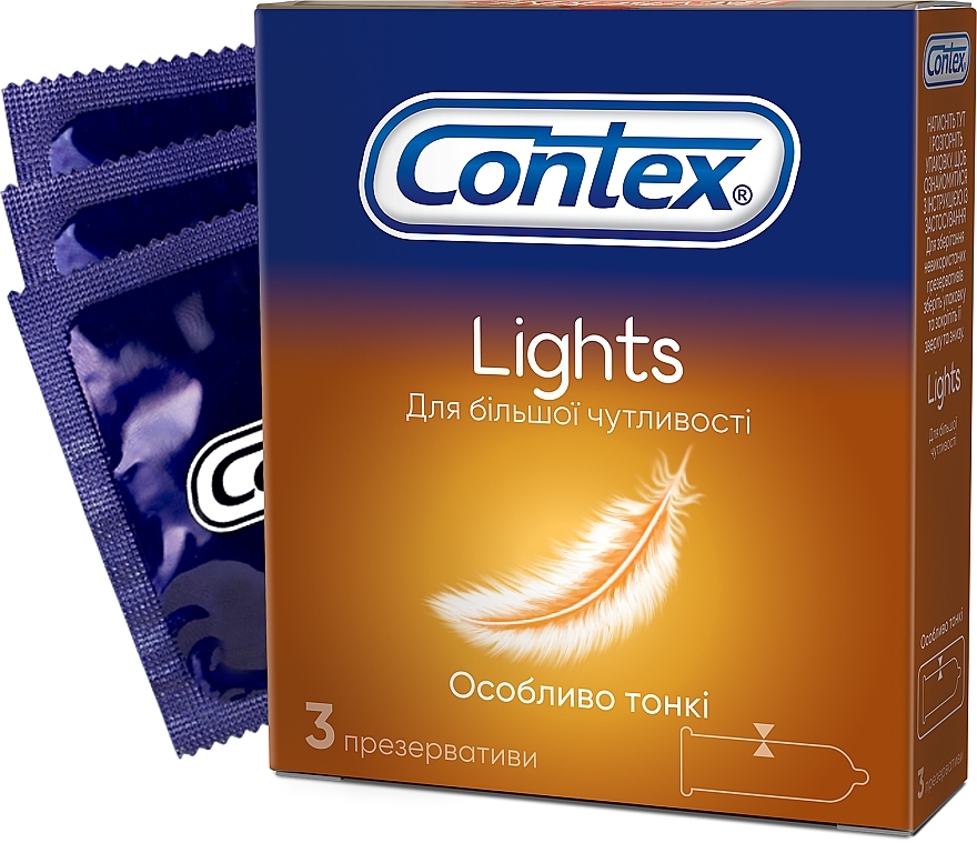 Ultra Thin Latex Condoms with Silicone Lubricant, 3 pcs - Contex Lights — photo N1