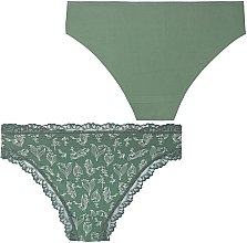 Women Panties Set, green + green with print - Moraj — photo N2