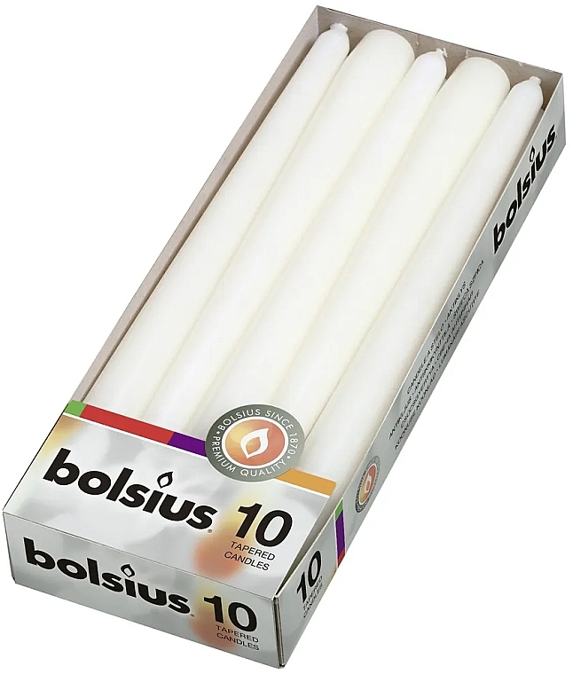 Tapered Candle, white, 10pcs - Bolsius Candle — photo N1