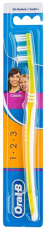 Toothbrush, 40 Medium, yellow - Oral-B 1 2 3 Classic 40 Medium — photo N1