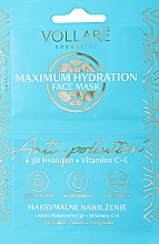 Fragrances, Perfumes, Cosmetics Face Mask "Moisturizing Hyaluronic Acid + Vitamins C & E" - Vollare Anti-Pollution Protection Mask