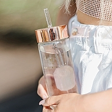 Glass Water Bottle with Rose Quartz & Tube, 400 ml - Crystallove Glass Water Bottle with Pink Quartz and Straw — photo N3