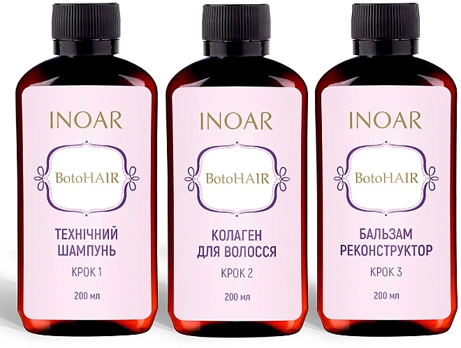 Hair Botox Kit, 6 treatments - Inoar BotoHair (shmp/200ml + collagen/200ml + balm/200ml) — photo N2