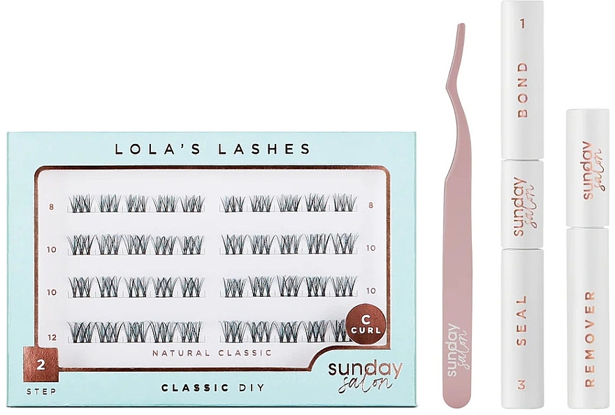 セット - Lola's Lashes Natural Classic Diy Lash Extensions Starter Set (bond/seal/2x3.5ml + remover/4ml + eyelashes/40pcs + applicator/1pcs) — photo N1