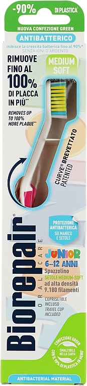 Kids' Toothbrush ‘Perfect Cleaning’, medium, white-pink - Biorepair Curve Oral Care Pro — photo N1