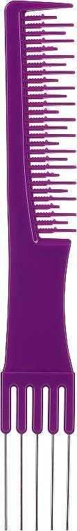 Hair Styling Comb with Metal Fork, purple - Inter-Vion — photo N1