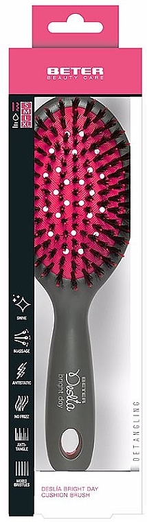 Detangling Hair Brush, pink - Beter Deslia Bright Day Cushion Brush — photo N1