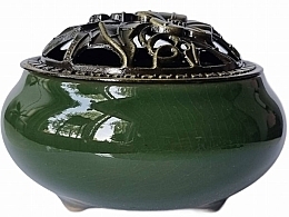 Fragrances, Perfumes, Cosmetics Ceramic Incense Burner with Cap, dark green - Deni Carte