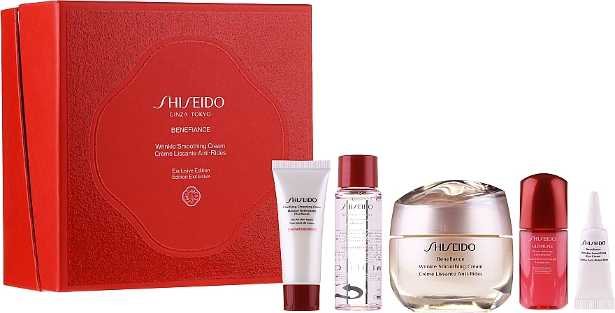 Set - Shiseido Benefiance Wrinkle Smoothing Cream Holiday Kit (f/cr/50ml + foam/15ml + treat/30ml + conc/10ml + eye/cr/2ml) — photo N1