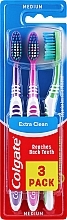 Toothbrush, medium, green + purple + pink - Colgate Extra Clean Medium — photo N1