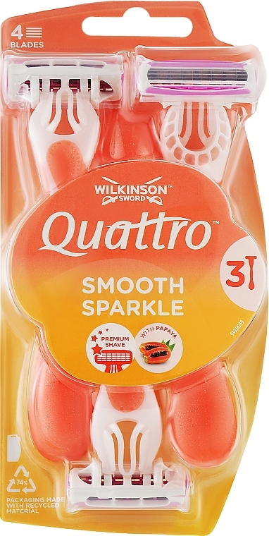 Disposable Razors, 3 pcs - Wilkinson Sword Quattro For Women Sparkle Razors — photo N1