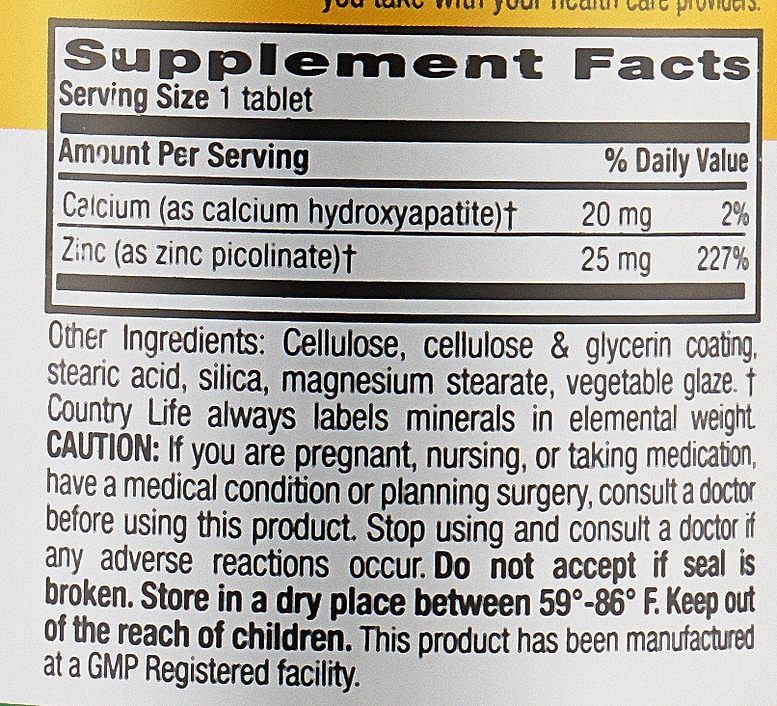 Zinc Picolinate, 25 mg - Country Life Zinc Picolinate — photo N3