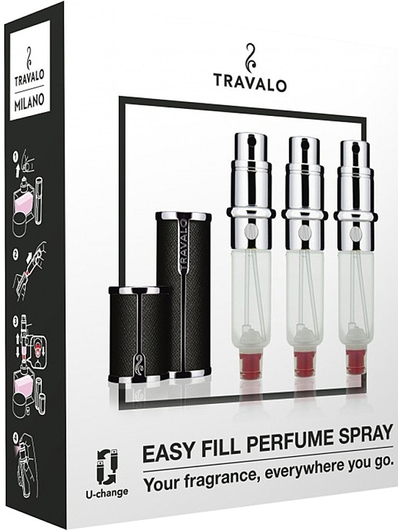 Perfumery Atomizer Set - Travalo Milano Black Set (atomiser/3x5ml + case) — photo N10