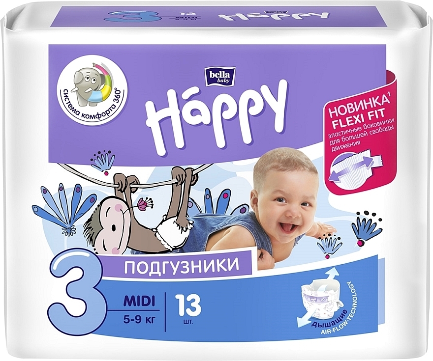 Baby Diapers 5-9 kg, size 3, 13 pcs - Bella Baby Happy — photo N1
