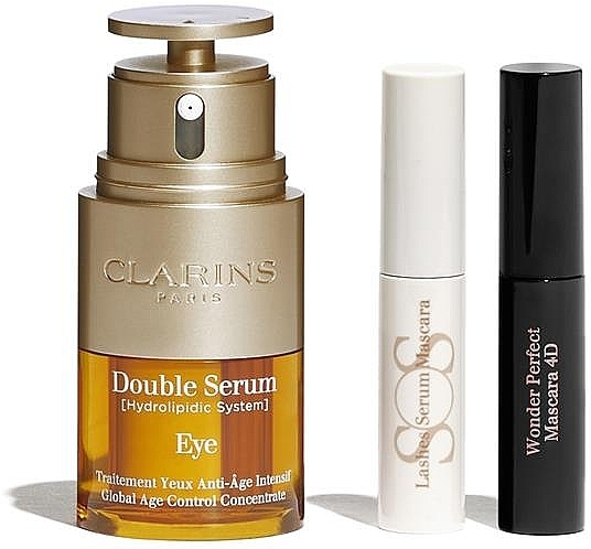 Set - Clarins Programme Double Serum Eye Set (eye/ser/20ml + mascara/3ml + lash/ser/3ml + bag) — photo N1