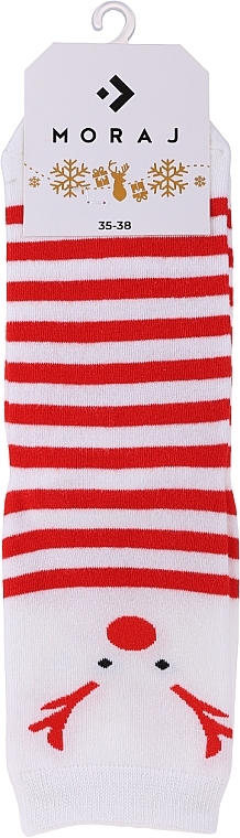 Women Christmas Socks, SLS250-019, white with red stripes - Moraj — photo N1