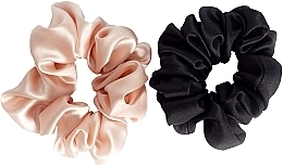 Natural Silk Scrunchies Set, M size, pink + black - de Lure Scrunchie Set — photo N1