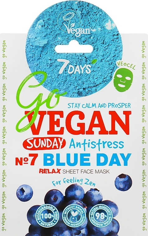 GIFT! Sheet Face Mask 'For Feeling Zen' - 7 Days Go Vegan Sunday Blue Day — photo N1