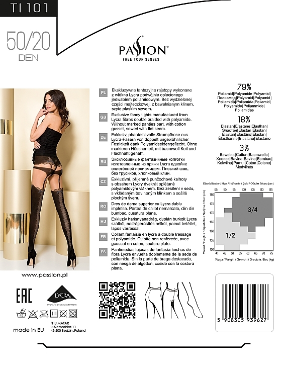 Tights with Stockings Imitation TI101, 50/20 Den, red - Passion — photo N3
