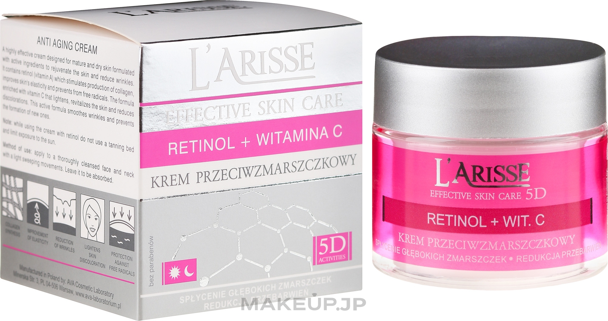 Retinol and Vitamin C Anti-Wrinkle Cream 50+ - Ava Laboratorium L'Arisse 5D Anti-Wrinkle Cream Retinol + Vitamin C — photo 50 ml