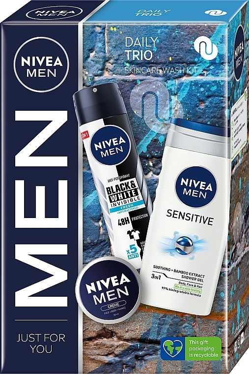 Set - Nivea Men Daily Trio Set (sh/gel/250ml + deo/150ml + b/cr/30ml) — photo N1