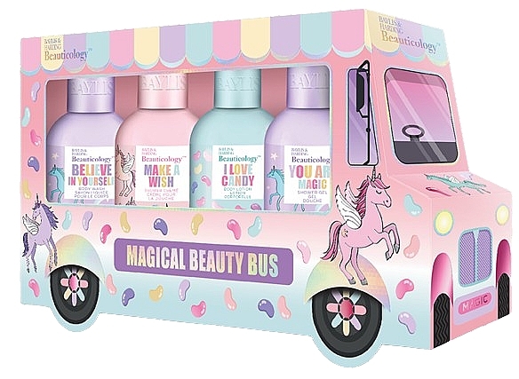 Set - Baylis & Harding Beauticology Candy Beauty Bus Gift Set (b/wash/100ml + sh/cr/100ml + sh/gel/100ml + b/lot/100ml) — photo N1