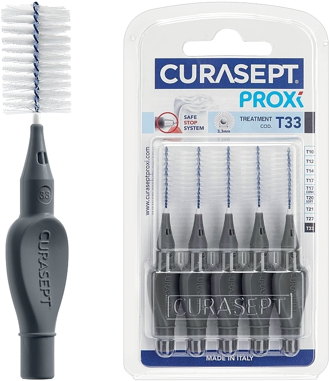 Interdental Brushes 3.3 mm, 5 pcs, anthracite - Curaprox Curasept Proxi Treatment T33 Antracite — photo N1