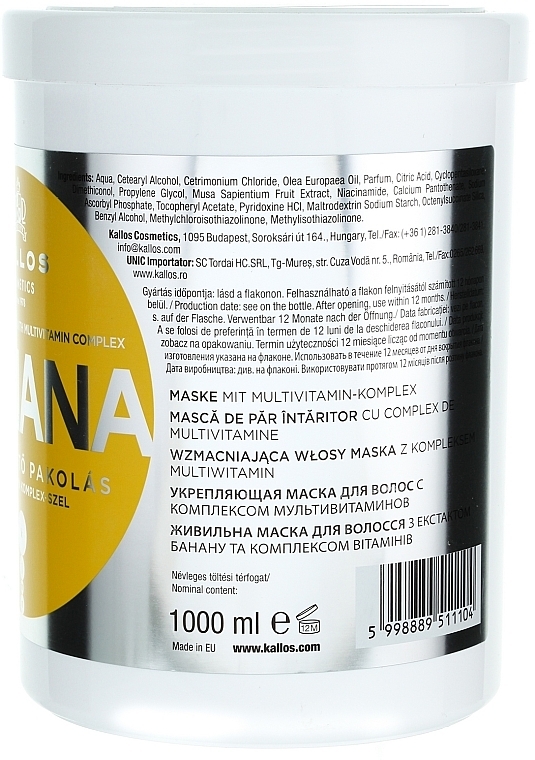 Strengthening Hair Mask with Banana Extract - Kallos Cosmetics Banana Mask — photo N10