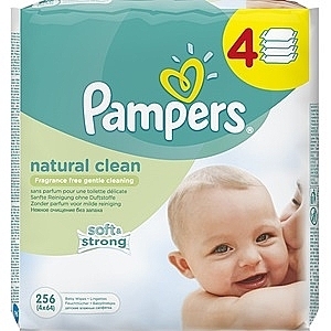 Baby Wet Wipes, 4x64 pcs - Pampers Natural Clean Wipes — photo N1