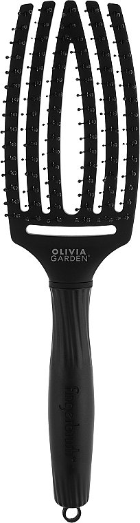Styling Brush with Double Nylon Bristles - Olivia Garden Finger Brush Medium Black — photo N2