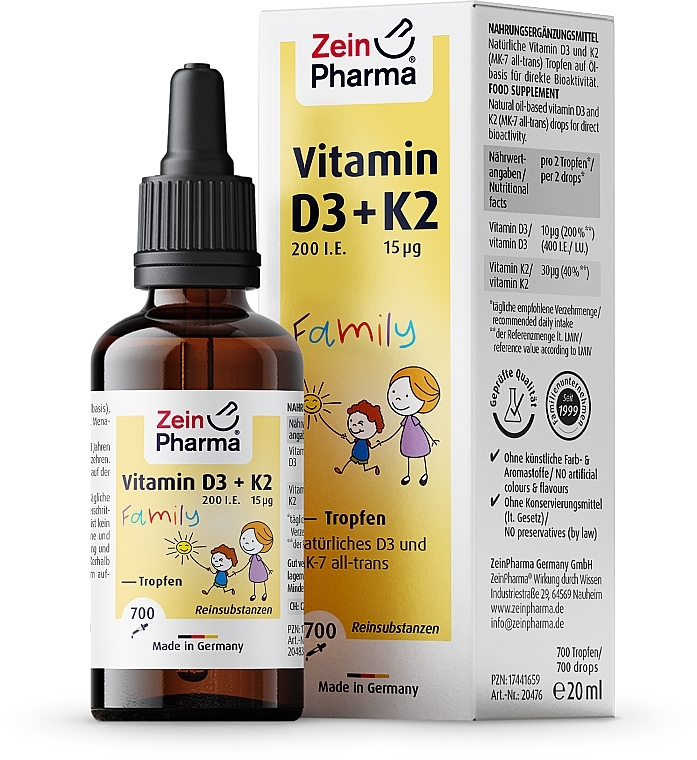 Vitamin D3 + K2 Dietary Supplement Drops - ZeinPharma Vitamin D3 + K2 Family Drops — photo N1