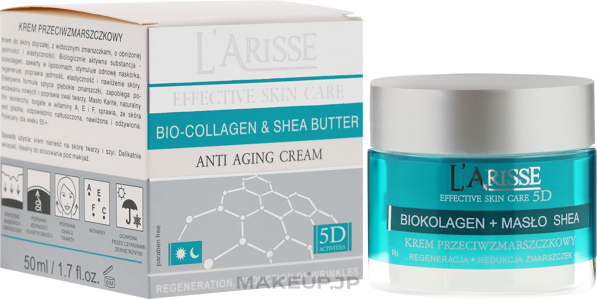 Collagen and Shea Butter Anti-Wrinkle Cream 55+ - Ava Laboratorium L'Arisse 5D Anti-Wrinkle Cream Bio Collagen + Shea Butter — photo 50 ml