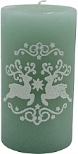 Fragrances, Perfumes, Cosmetics Decorative Candle 7.8x14 cm, green with deer - Admit