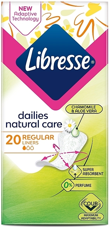 Daily Regular Liners, Pack of 20 - Libresse Natural Care Dailies Regular Liners — photo N2