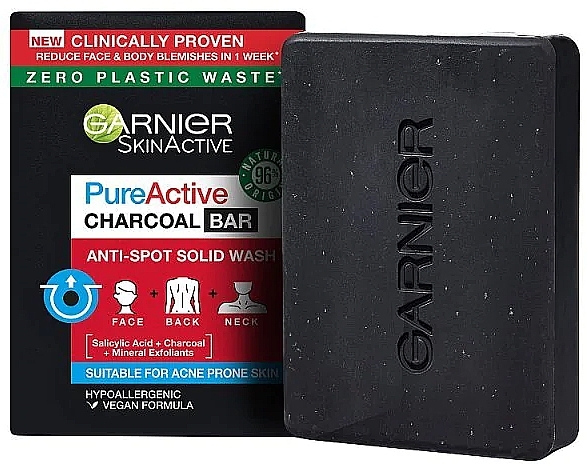 Charcoal & Salicylic Acid Soap Bar - Garnier Pure Active Charcoal Bar — photo N1