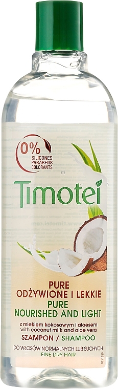 Hair Shampoo - Timotei Pure Nourished and Light Shampoo With Coconut And Aloe Vera  — photo N24