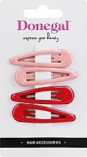 Hair Clips, FA-5667+2, 4 pcs, red+coral - Donegal — photo N1