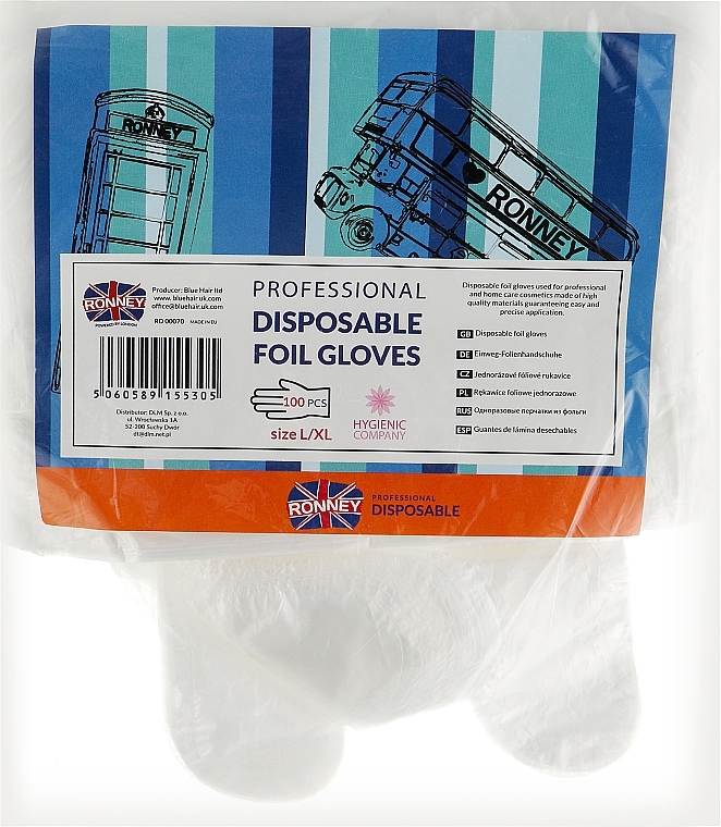 Disposable Gloves, transparent, size L/XL, 100 pcs - Ronney Professional Disposable Foil Gloves — photo N1