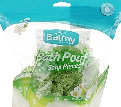 Travel Bath Sponge with Olive Soap Pieces - Balmy Naturel Bath Pouf With Soap Pieces — photo N5