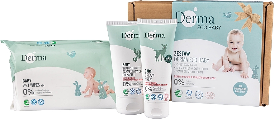 Set - Derma Eco Baby (cr/100 ml + shm-soap/150 ml + wet wipes/64 pcs) — photo N1