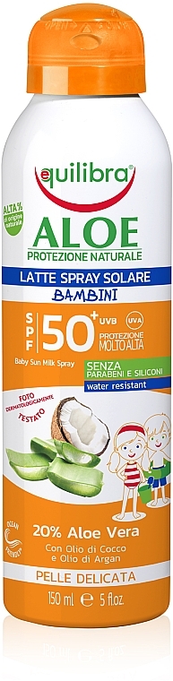 Sun Milk Spray for Kids SPF50+ - Equilibra Sun Cream Aloe SPF 50+ For Kids Spray Bottle — photo N1