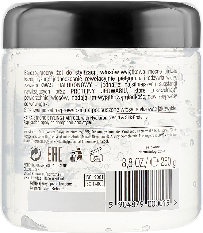 Hyaluronic Acid & Silk Protein Hair Gel - Bielenda GRAFFITI 3D Extra Strong Stayling Hair Gel — photo N2