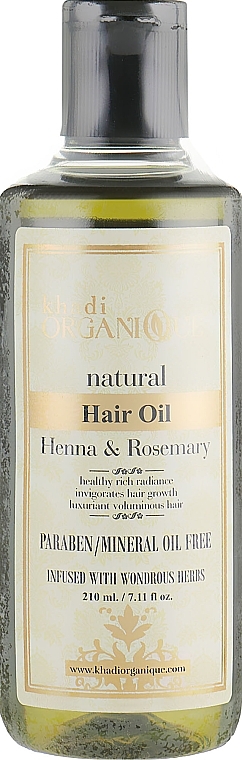Natural Ayurvedic Hair Oil "Henna & Rosemary" - Khadi Organique Henna Rosemary Hair Oil Without Mineral Oil — photo N1