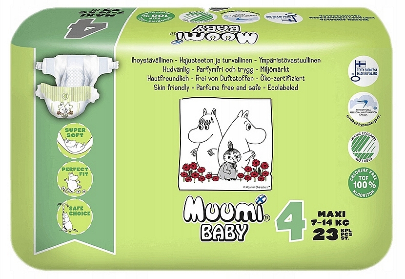 Diapers, Size 4 (7-14 kg), 23 pcs - Muumi Baby — photo N1