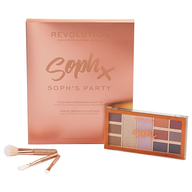 Makeup Shadow and Brushes Set - Makeup Revolution Soph's Party (eyeshadow/9x1,1g,2x5,2g + brush/3pc.) — photo N1