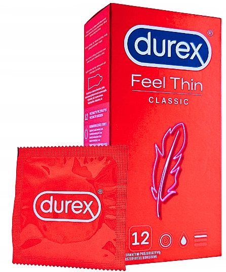 Condoms, 12 pcs. - Durex Feel Thin Classic — photo N1